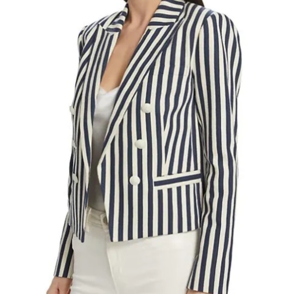 L’Agence Brooke Classic Striped Double Breasted Cropped Blazer NWT - Picture 4 of 10